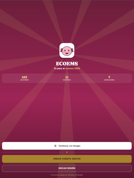 App Premium ECOEMS: 163 lecciones, 11 materias y 7 simulacros
